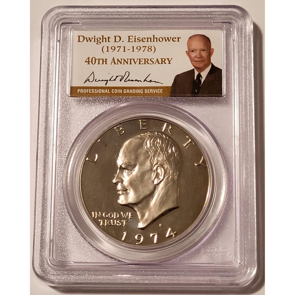 1974 S Clad Eisenhower Dollar Proof PR69 DCAM PCGS 40th Anniversary Label